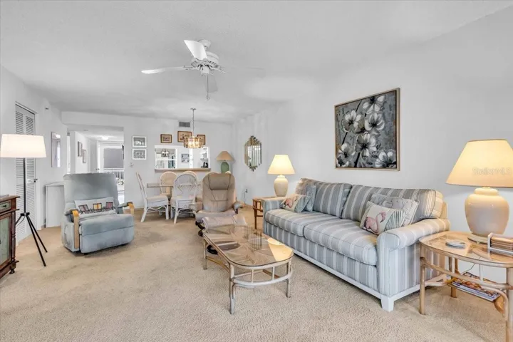 living room with dining room
