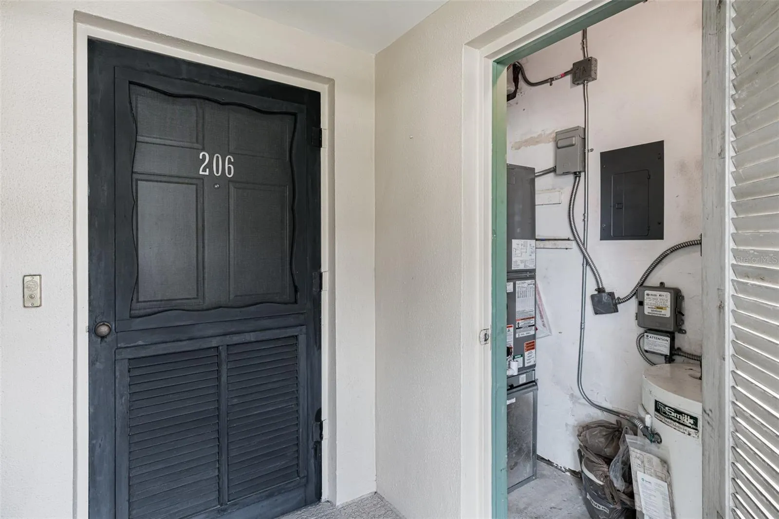 Front entrance with utility closet