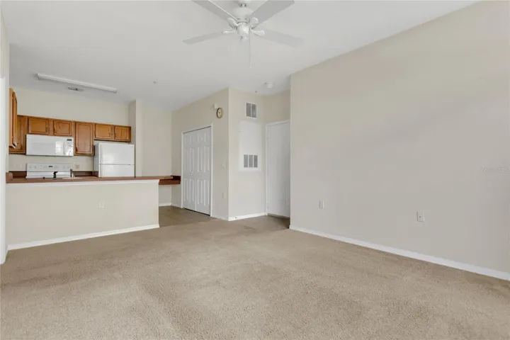 Kitchen and front door from living room