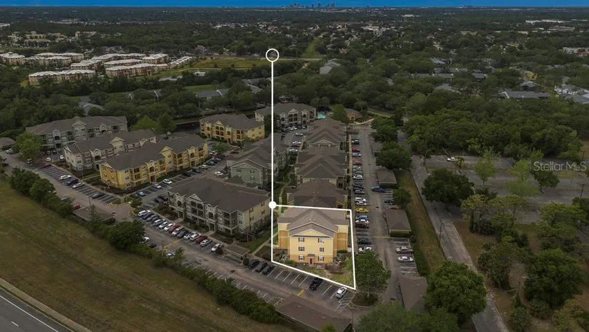 Aerial of complex highlighting the building