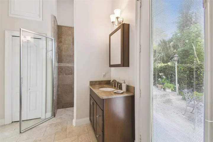 The same bathroom showing the walk in shower.