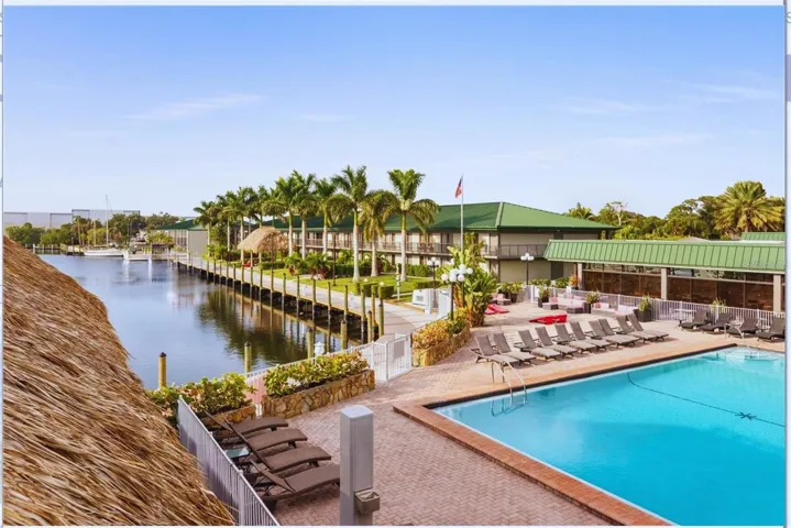 Pool & amenities overlooking the bay