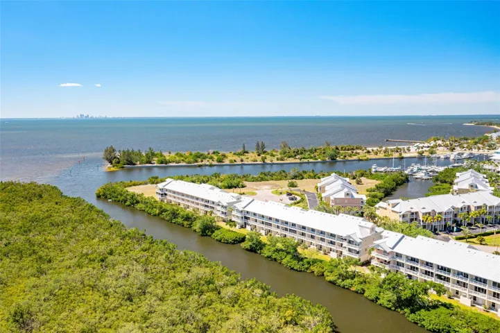 Back of the townhomes overlooking a canal the goes into Tampa Bay