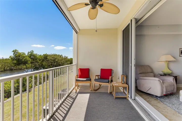 Balcony from living area overlooking the canal where manatees and dolphin visit