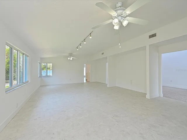 Family room view from fireplace hearth