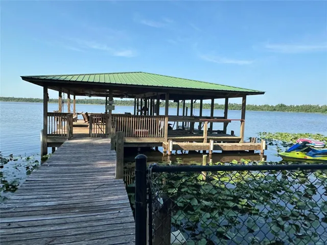 The huge dock faces state forest on Lake Walk in Water