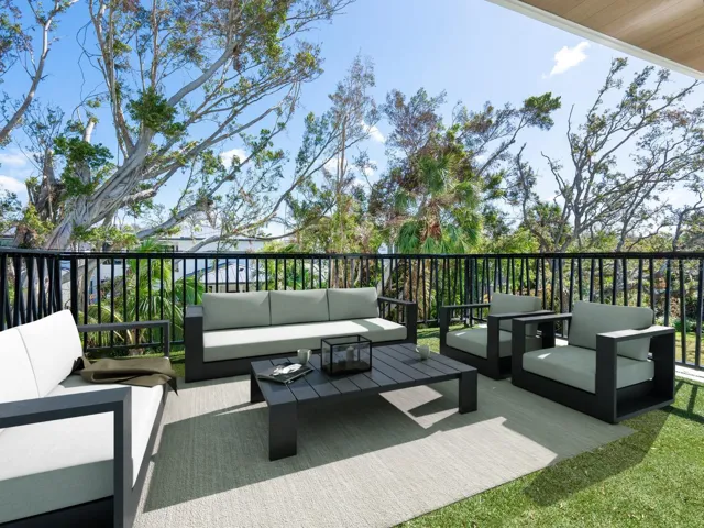 Virtually Staged Upstairs Master Balcony Deck
