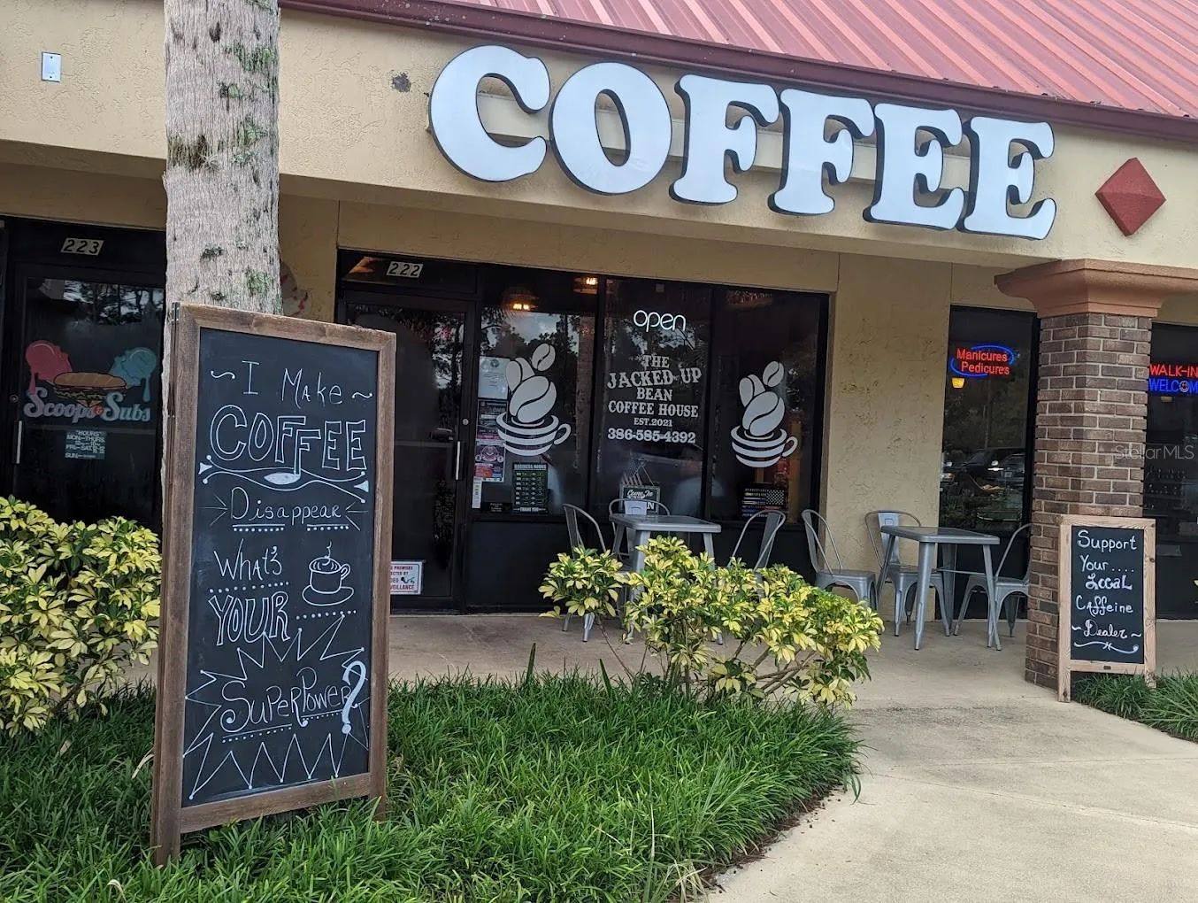 Front of the cafe on St Joe Plaza