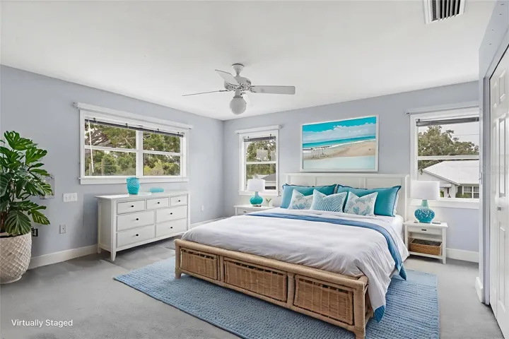 Virtually staged primary bedroom