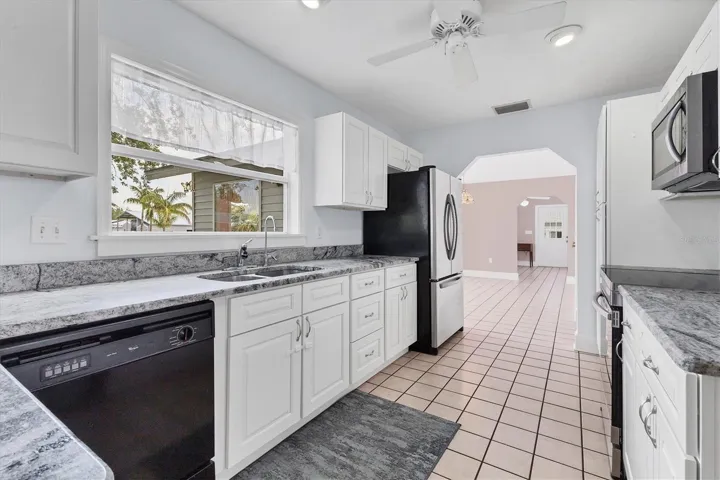 Kitchen with canal views