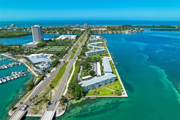 Aerial of Coon Key to St. Armands out to Lido beach.
