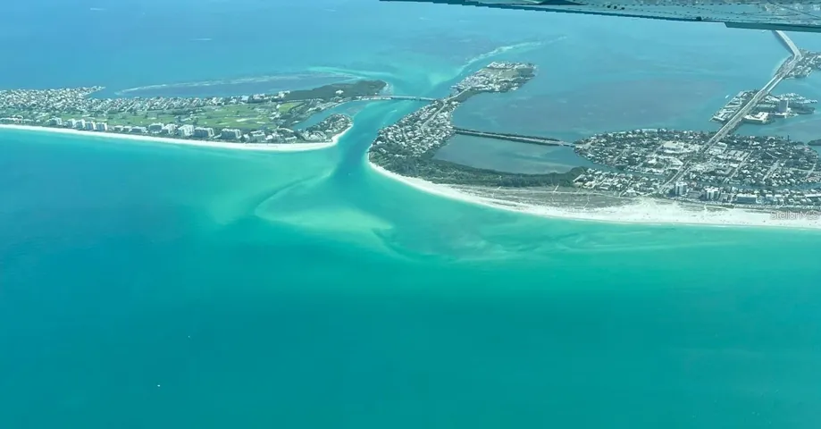 View of the Pass to Longboat Key to the left and St. Armands on the right
