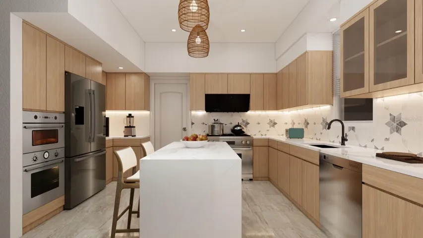 AI-generated rendering of the planned kitchen improvements.