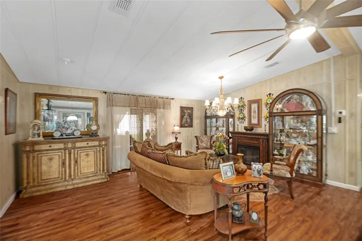 Living room with sliding doors to lanai (view from dining room)