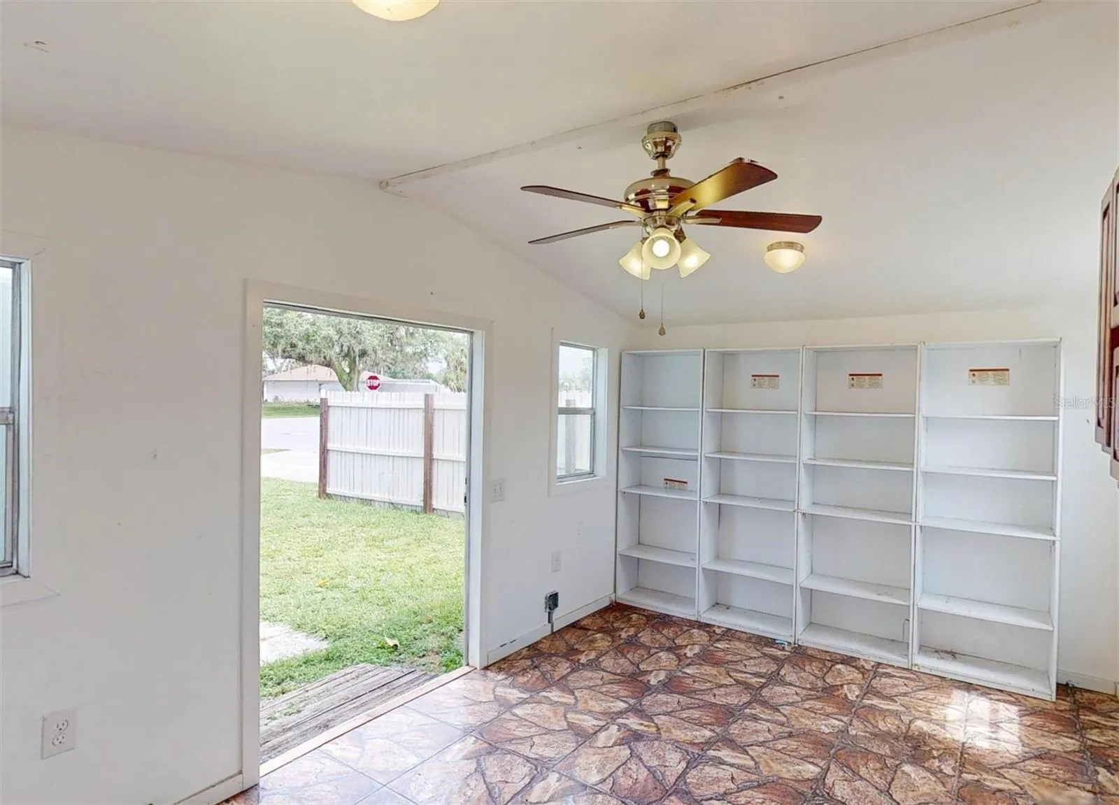 inside shed book shelves