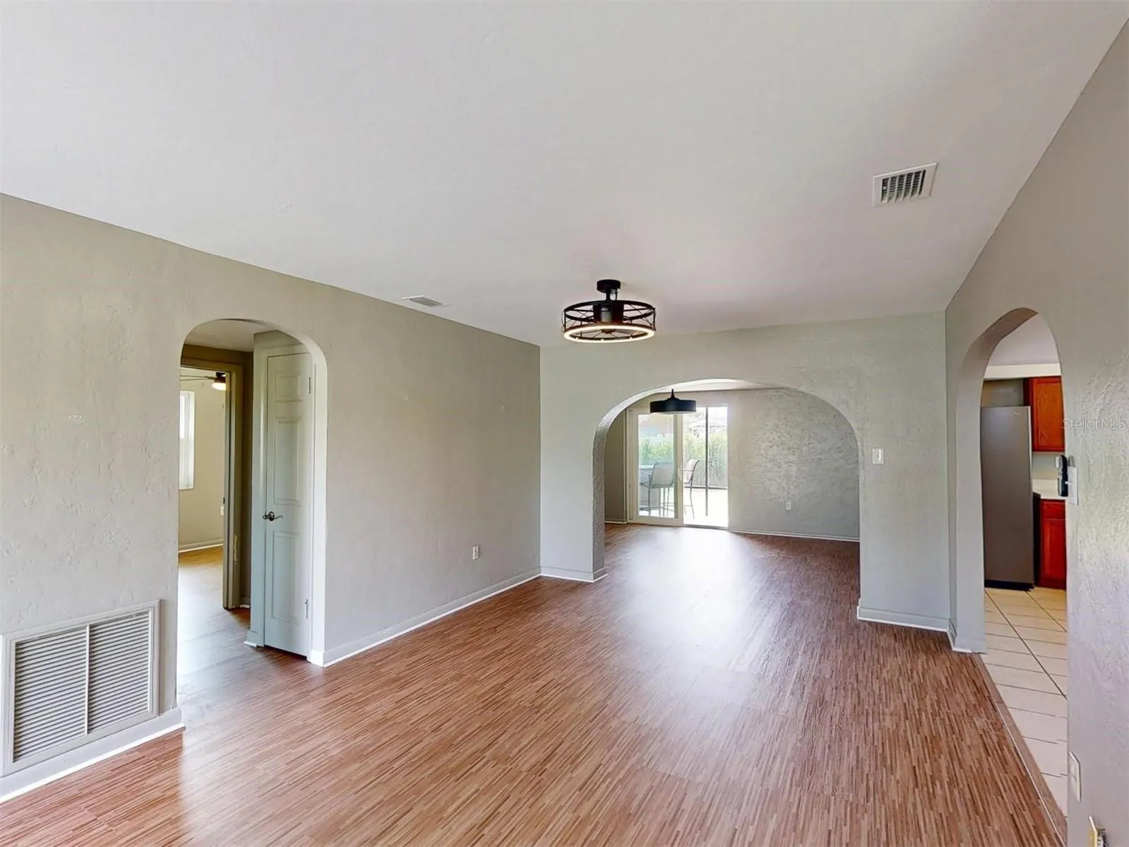 view from walking into house into family room