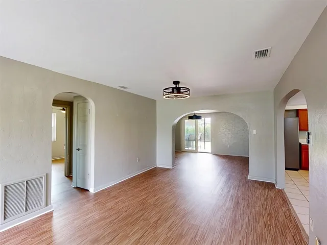 view from walking into house into family room