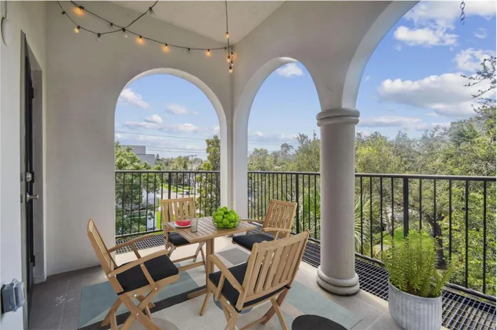Virtually staged balcony area.