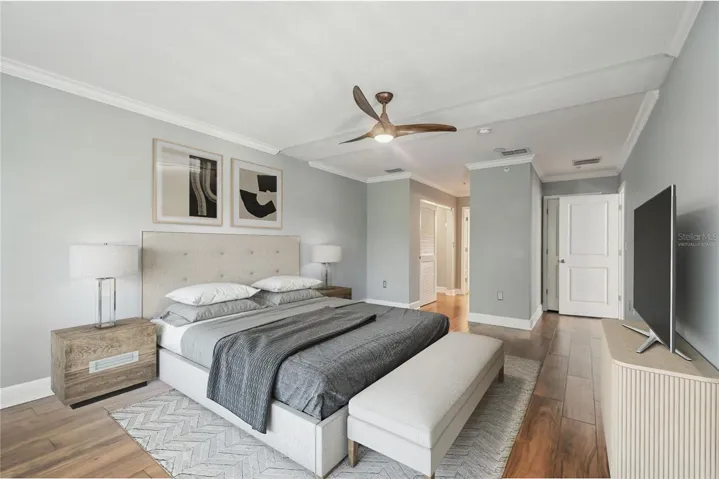 Virtually staged primary bedroom.