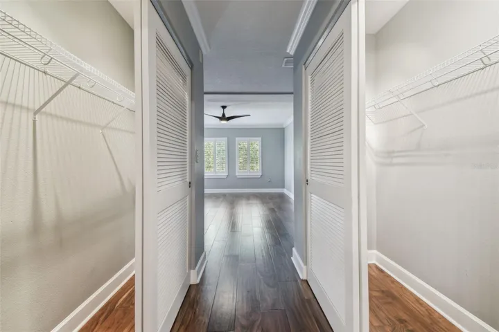 Double closets in primary bedroom.