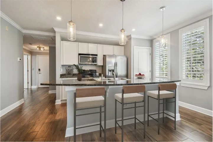 Virtually staged kitchen island.