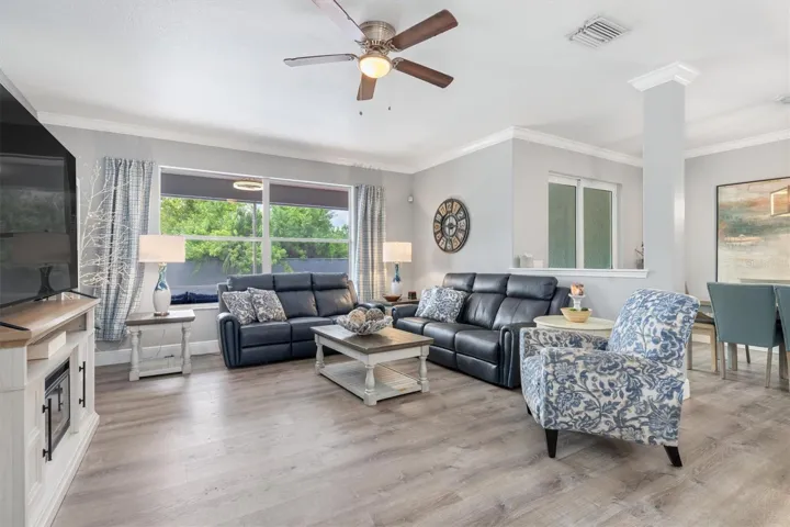 Family room is also open to dinette for everyday dining.