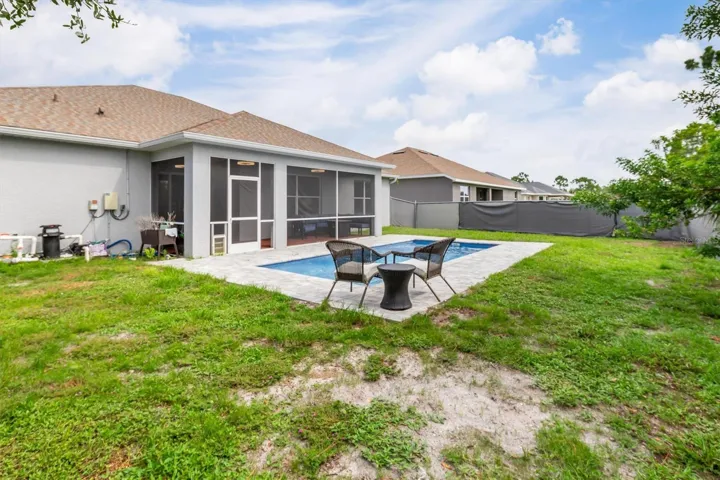 Large fenced lot with space around pool.