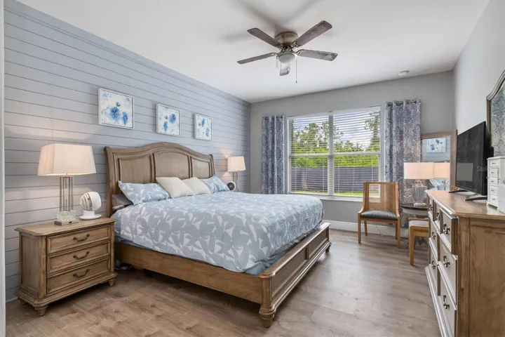 Split floorplan has primary suite on one side of the house.