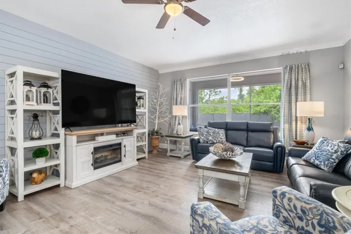 Family room overlooks the patio and pool.