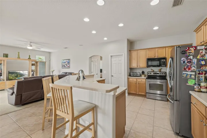 Open kitchen concept and breakfast bar