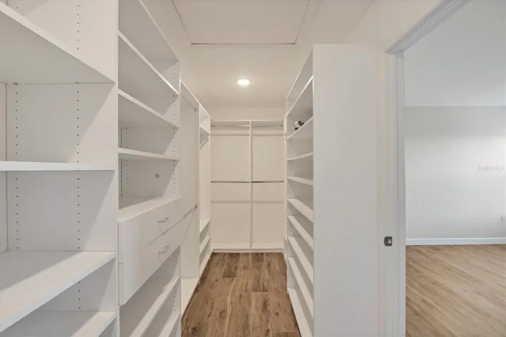 walk in closet with organizers in primary suite