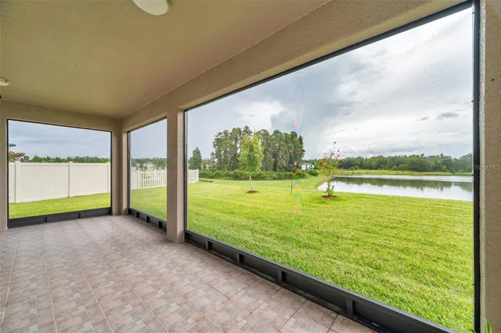 large, screened patio with water view