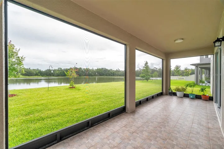 large, screened patio with water view