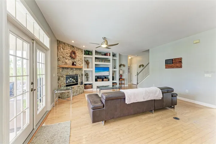 Double French Doors with Transom Window brings in all the Natural Light