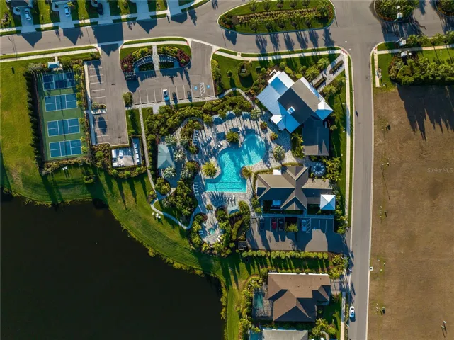 Aerial view of The Gathering Place and resort style amenities