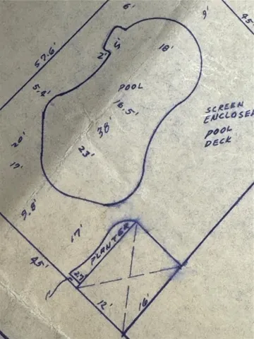 Survey of pool (original) shows dimensions of pool.  Pool is 9 ft deep
