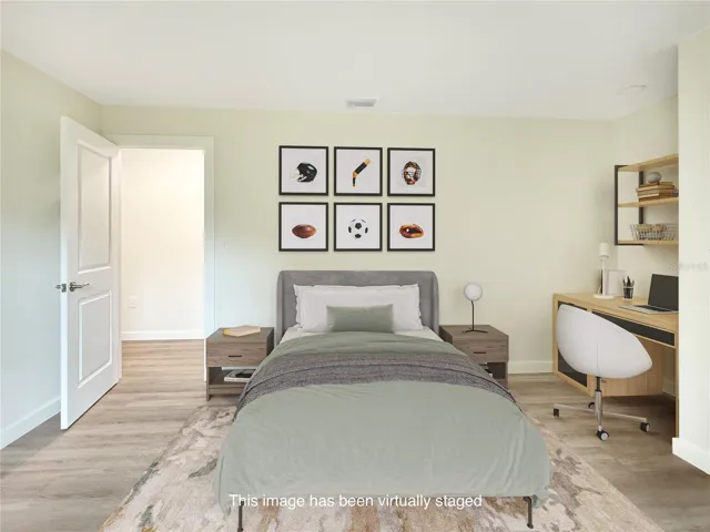 Bedroom 3 featuring Desk Nook - photos of similar model, finishes may differ. Virtual staging