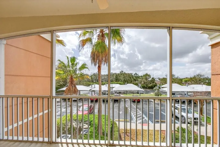 Tiled Lanai looking at parking lot.