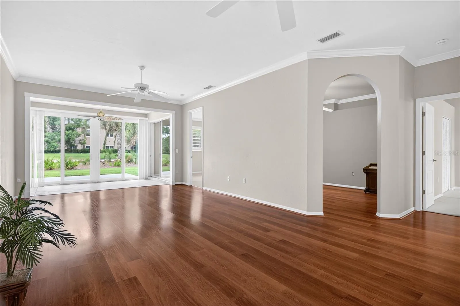 View of opposite wall and den/office entry at right