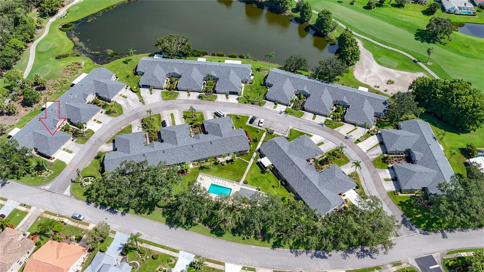 Aerial view of the Villas at Tara. This villa is 2nd on the left of outside of Stoneywalk Court.
