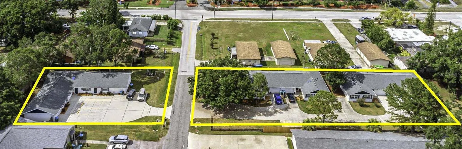 Aerial view of both properties