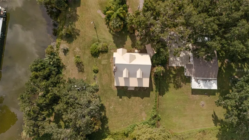 Aerial view of the lakefront home