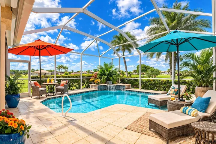 Virtuall staged; HUGE pool