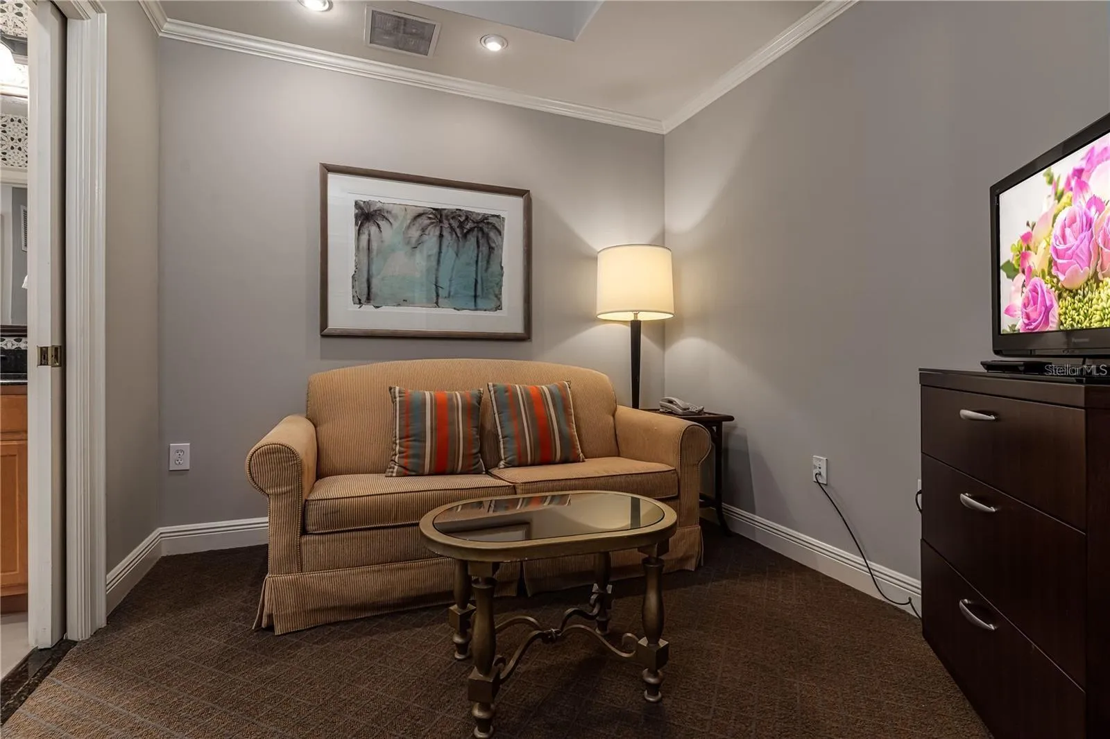 Den with pullout sleeper and closet