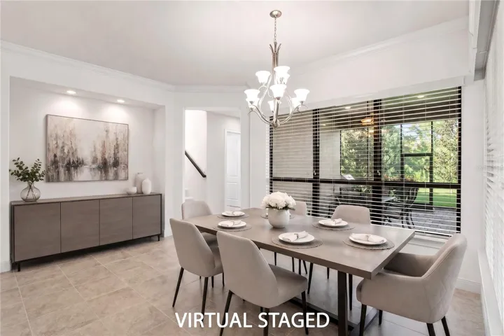 This is staged and takes out the cabinet buffet and puts in a furniture buffet.