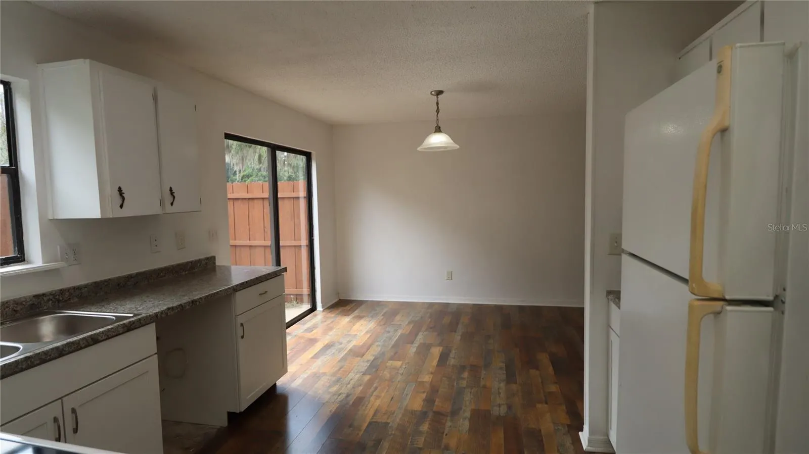just steps from kitchen...