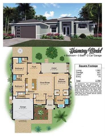 Harmony Design with square footages attached