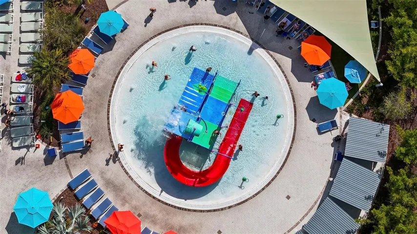 Aerial view of one of the pool slide areas.