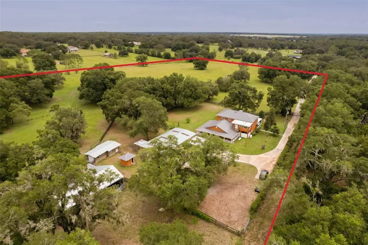 Exterior view illustrating spacing between the home and accessory structures