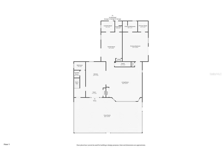 First-floor layout showing primary living areas and primary suite